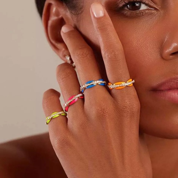 Neon Collection White& Hot Pink Enamel Rings 8 - Picture 6 of 8